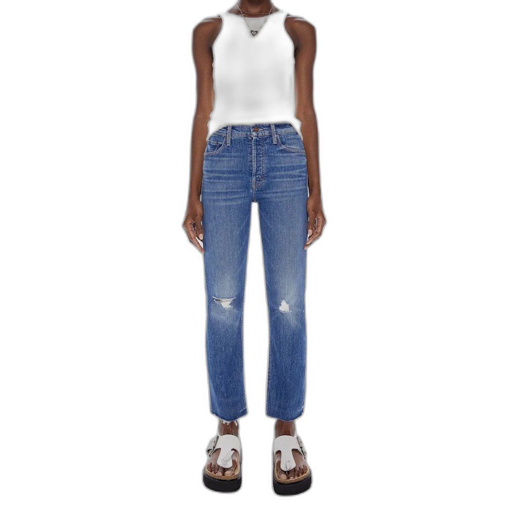 MOTHER The Tom Cat Ankle Fray Straight Leg Hi Rise Jeans, "Globetrotter" Sz 28